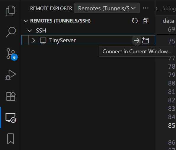 Remote Explorer showing SSH target